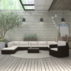 11 Pcs conjunto lounge jardim c/ almofadões vime PE castanho