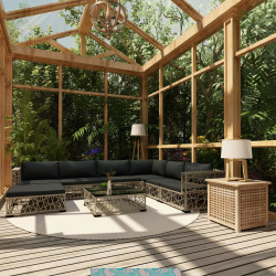 8 Pcs conjunto lounge de jardim c/ almofadões vime PE cinzento