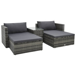 5 Pcs conjunto lounge de jardim c/ almofadões vime PE cinzento