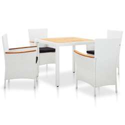 5 Pcs conjunto de jantar para exterior vime PE branco