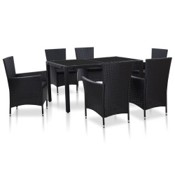 7 Pcs conjunto de jantar para exterior vime PE preto