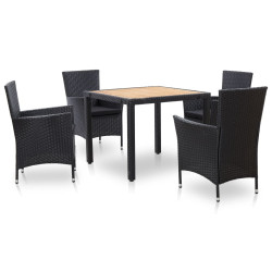 5 Pcs conjunto jantar exterior com almofadões vime PE preto