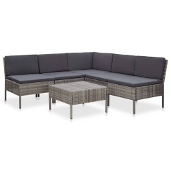 6 Pcs conjunto lounge de jardim c/ almofadões vime PE cinzento