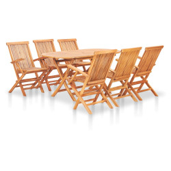 7 Pcs conjunto jantar dobrável p/ exterior madeira teca maciça