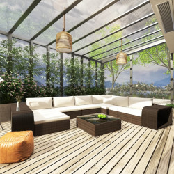 10 Pcs conjunto lounge jardim c/ almofadões vime PE castanho