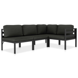 4 Pcs conjunto lounge jardim com almofadões alumínio antracite