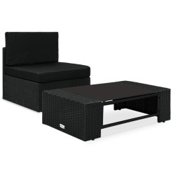 2 Pcs conjunto lounge para jardim vime PE preto