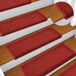 Tapetes de escada 15 peças 65x21x4 cm vermelhos com borda retangular