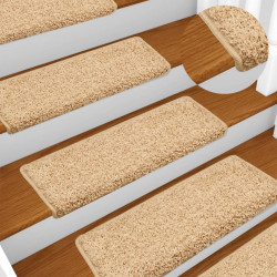 Tapetes de escada 15 peças 65x21x4 cm creme com borda retangular