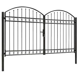 Portão de cerca assen porta dupla com topo arqueado em aço 300x200 cm