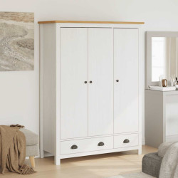 Roupeiro 3 portas hill 127x50x170 cm pinho maciço branco