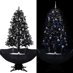 Árvore natal c/ neve base formato guarda-chuva 170 cm PVC preto