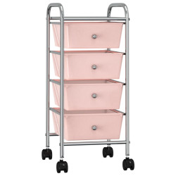 Carrinho de arrumação móvel com 4 gavetas plástico rosa
