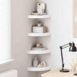 Prateleiras de canto flutuantes 4 peças branco alto brilho 25x25x3,8 cm MDF
