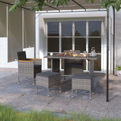 4 Pcs conjunto de cadeiras e bancos de jardim vime PE cinzento