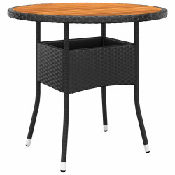 Mesa de jardim ø80x75 cm madeira de acácia e vime PE preto