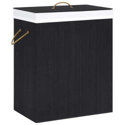 Cesto para roupa suja c/ 2 secções 100 l bambu preto
