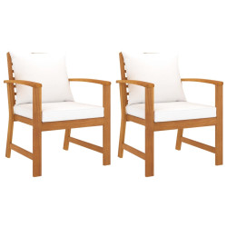 Cadeiras jardim 2 pcs c/ almofadões cor creme acácia maciça