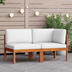 Conjunto de lounge de jardim de 2 peças com almofadas de madeira de acácia e corda