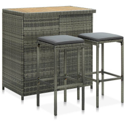 3 Pcs conjunto de bar vime PE cinzento