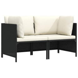 Sofá de jardim com almofadões 2 lugares vime PE preto