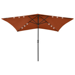 Guarda-sol de jardim c/ luzes LED e poste de aço 2x3m terracota
