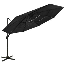 Guarda-sol de jardim 4 camadas c/ poste de alumínio 3x3 m preto