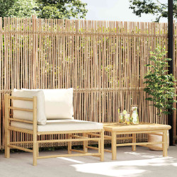 2 Pcs conj. lounge p/ jardim em bambu c/ almofadões branco nata