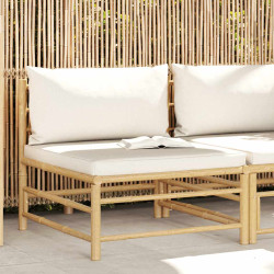 Sofá de centro p/ jardim com almofadões branco nata bambu