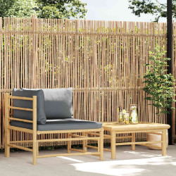 2 Pcs conj. lounge jardim em bambu c/ almofadões cinza-escuro