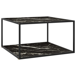 Mesa de centro 90x90x50 cm preto com vidro marmorizado preto