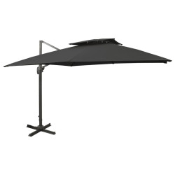 Guarda-sol de jardim cantilever c/ toldo duplo 300x300 cm preto