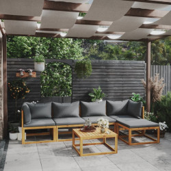 6 Pcs conjunto lounge de jardim c/ almofadões acácia maciça