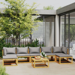 8 Pcs conjunto lounge de jardim com almofadões acácia maciça