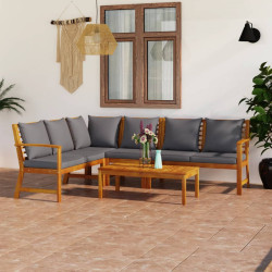 5 Pcs conjunto lounge de jardim c/ almofadões acácia maciça