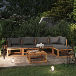 6 Pcs conjunto lounge de jardim c/ almofadões acácia maciça