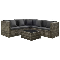 4 Pcs conjunto lounge de jardim c/ almofadões vime PE cinzento