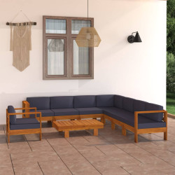 9 Pcs conj. lounge de jardim c/ almofadões cinza-escuro acácia