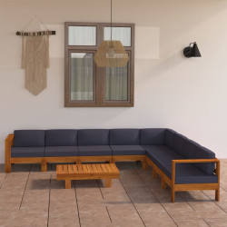 9 Pcs conj. lounge de jardim c/ almofadões cinza-escuro acácia