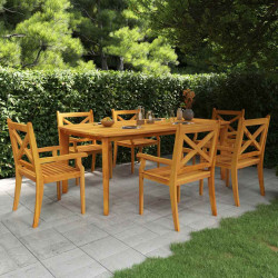 7 Pcs conjunto de jantar para jardim madeira de acácia maciça