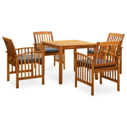 5 Pcs conjunto de jantar p/ jardim c/ almofadões acácia maciça