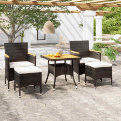5 Pcs conjunto de jantar p/ jardim vime PE/acácia maciça preto