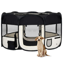 Parque dobrável p/ cão c/ saco de transporte 145x145x61cm preto