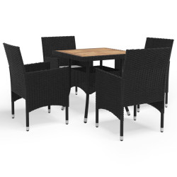 5 Pcs conj. jantar para jardim vime PE e madeira acácia preto