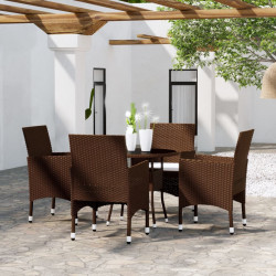 5 Pcs conjunto de jantar para jardim vime PE castanho
