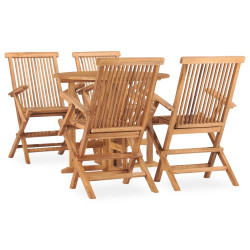 5 Pcs conjunto jantar dobrável p/ exterior madeira teca maciça