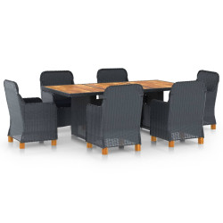 7 Pcs conj. jantar exterior c/ almofadões vime PE cinza-escuro