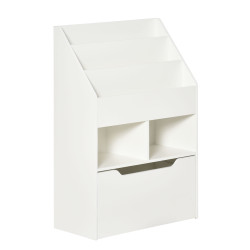 Estante de Madeira para Brinquedos com 3 Compartimentos 2 Cubos e Gaveta Móvel com 4 Rodas Estante para Livros Infantil para Dor
