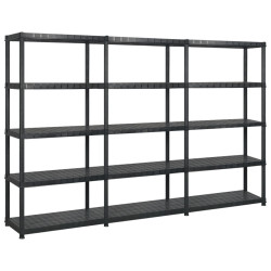 Unidade com 5 prateleiras 255x40x185 cm plástico preto