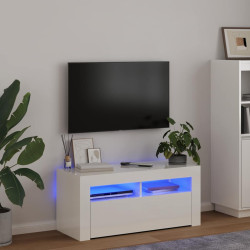 Móvel de TV com luzes LED 90x35x40 cm branco brilhante